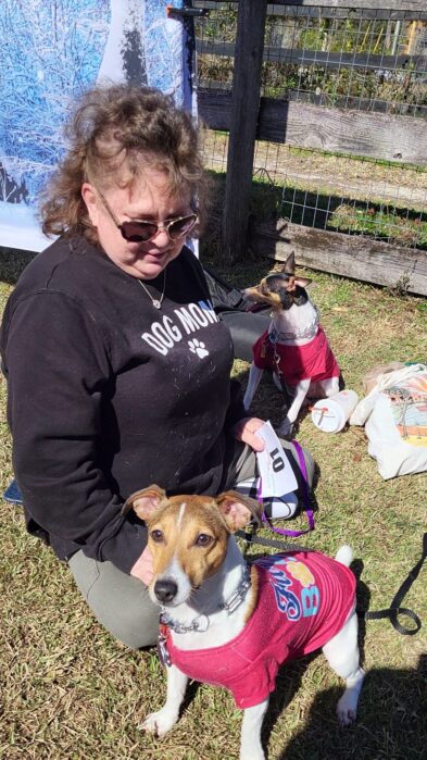 Happy pup with dog mom