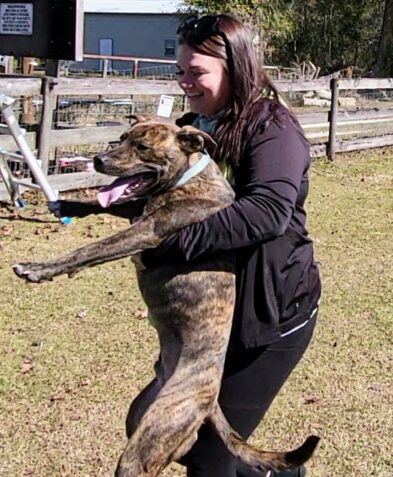 Happy dog with owner during the Turkey Run 2024