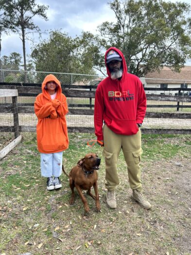 dog park with a man and a dog.